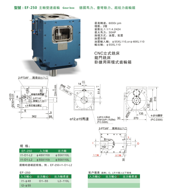 EF-250主軸雙速齒輪箱