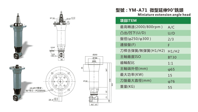YM-A71 微型延伸90°銑頭