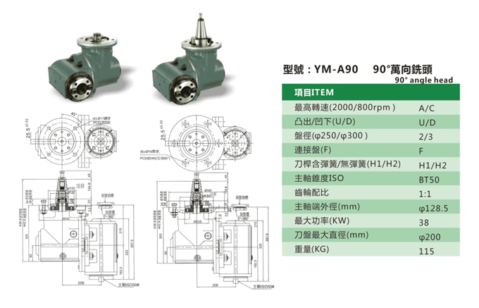 YM-A90 90°萬向銑頭